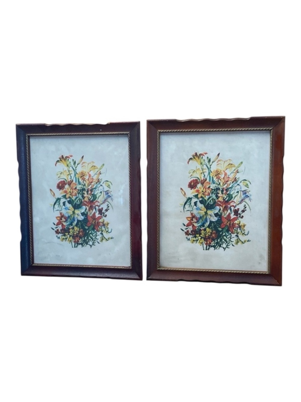 Vintage 1940s Framed Botanical Art Print Set Of 2 Lily Flowers Lithograph MCM